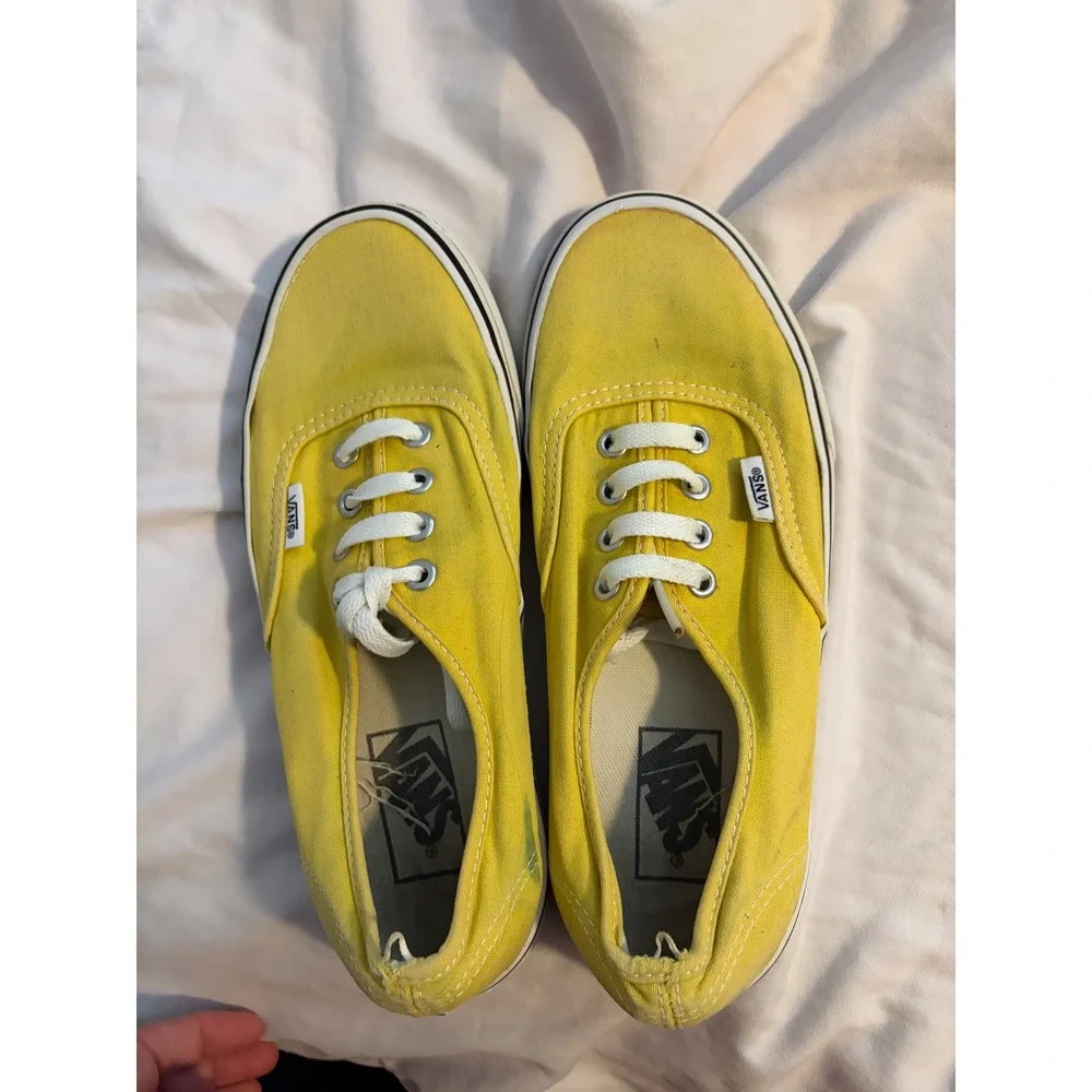 Vans Authentic Yellow‎ Canvas Low Top Skate Shoes Mens 6 Womens 7.5